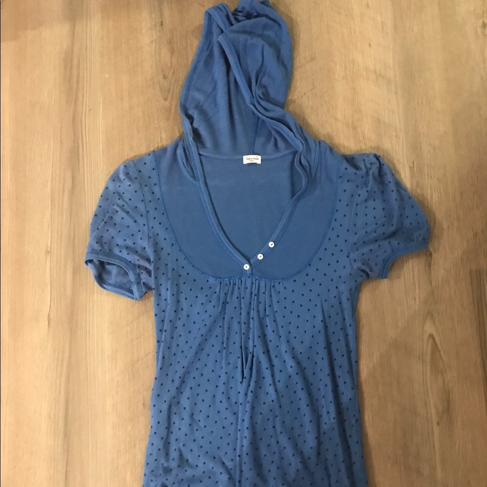splendid ss waffle polka dot hoodie, blue, small